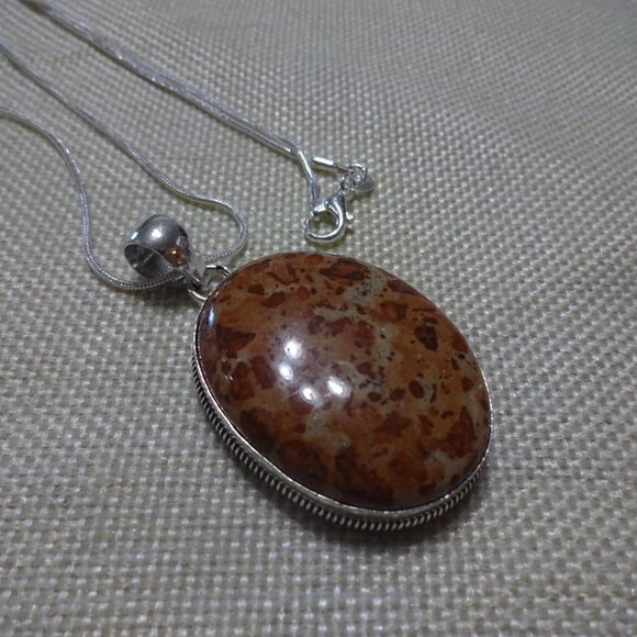 Natural LEOPARD SKIN JASPER Handmade Sterling 925 Pendant/Chain #370C - Picture 3 of 3